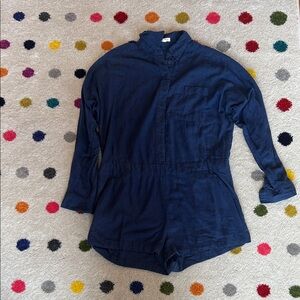 Silence + Noise Navy Blue Linen Jumpsuit